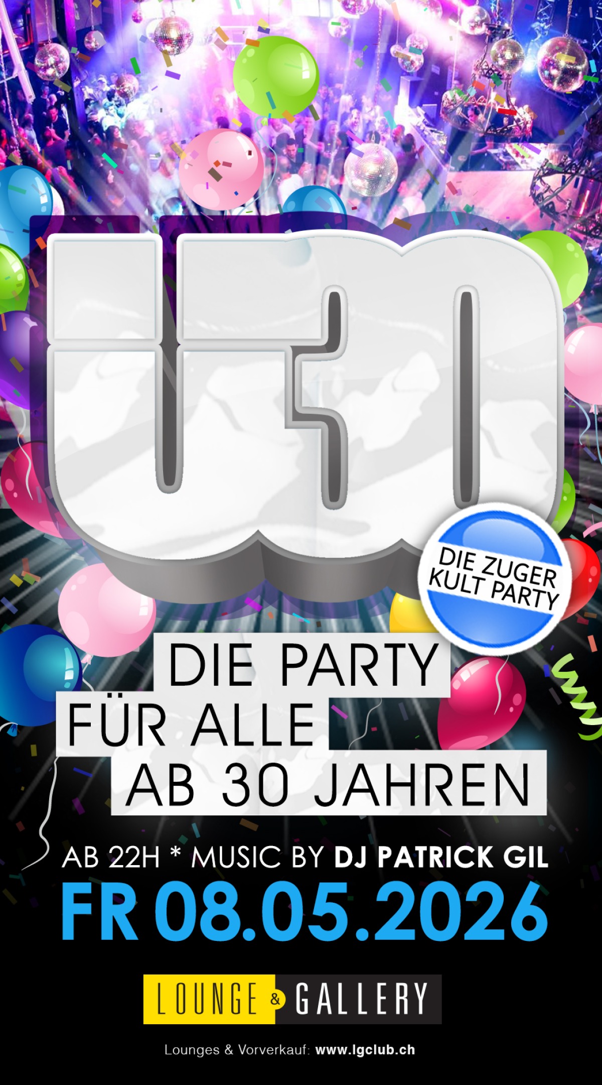 Flyer Ü30 Party Zug - Die Kultparty ab 30 Jahren